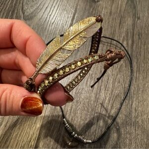 Brown and Black Beaded Necklace and Bracelet feather beaded Set